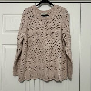 Ann Taylor LOFT Scalloped Pointelle‎ Sweater in Soft Pink Size XL EUC